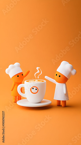 Two Cute Chef Characters Sharing a Hot Drink - Cozy Culinary Moment
