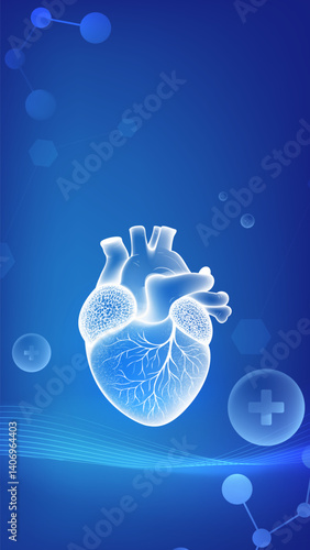Medical Health vertical illustration Blue Tech style Heart Health