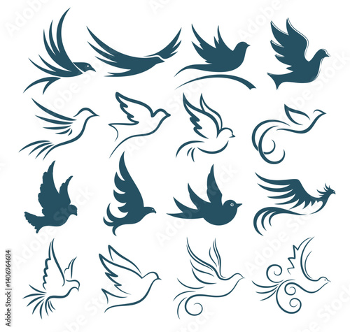 The set of stylized birds logos.
