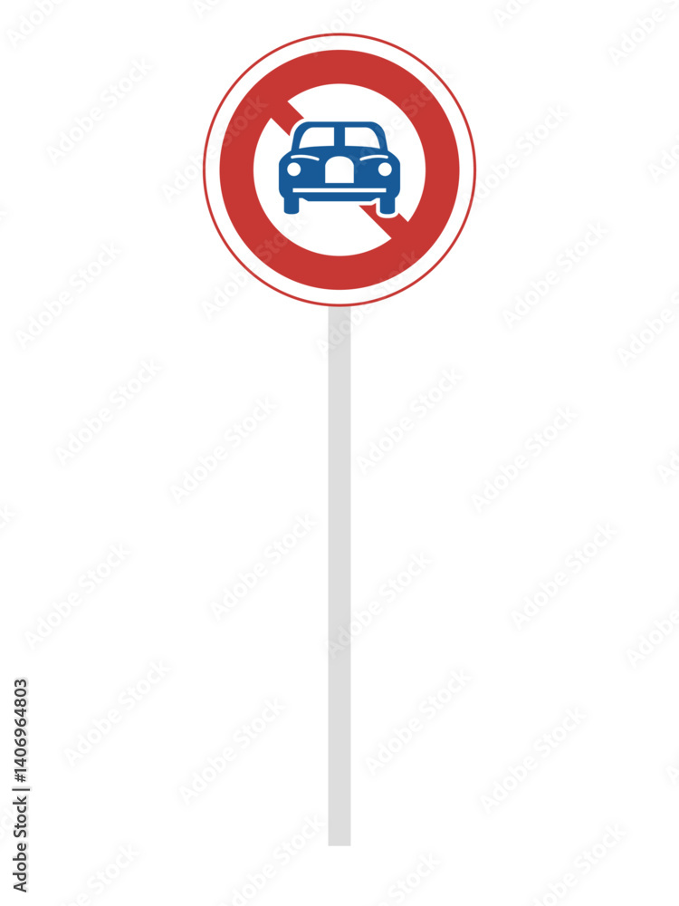 ポール付き標識の単品イラスト 二輪の自動車以外の自動車通行止め ポール付き標識の単品イラスト 二輪の自動車以外の自動車通行止め