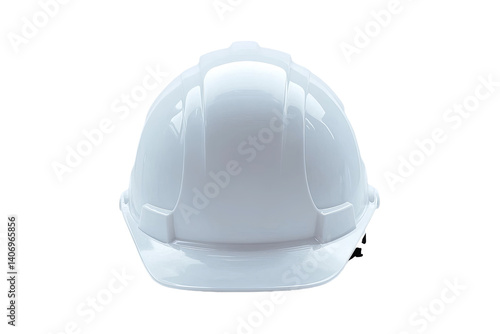 A white hard hat, viewed straight on, against a transparent background. Safety gear, construction attire