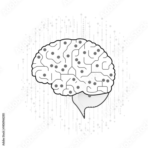 Human brain, symbolizing the convergence of biology and technology. Nodes and lines, hints at AI and neural networks, reflecting the symbiosis between human cognition and advanced tech