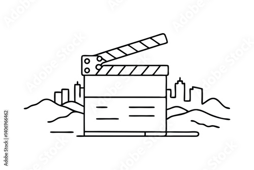 Clapper board. Action movie scene and retro video production concept Hand drawn line art flat vector illustration
