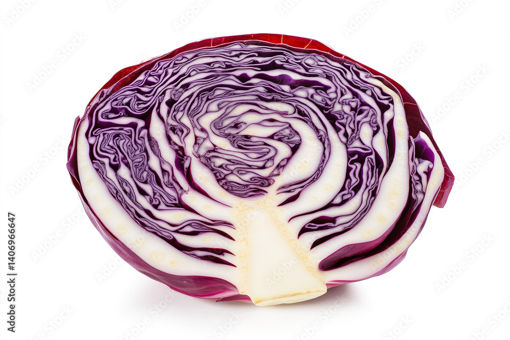A half red cabbage, isolated on a white background A half red cabbage, isolated on a white background