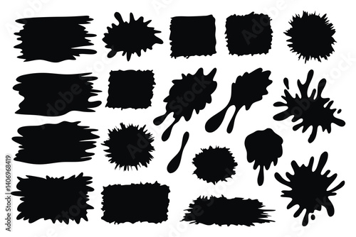  Dirty grunge, abstract spot silhouettes set isolated flat vector illustration on white background