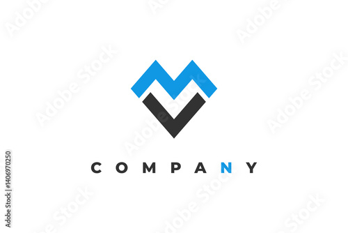 letter m and v mountain or heart logo