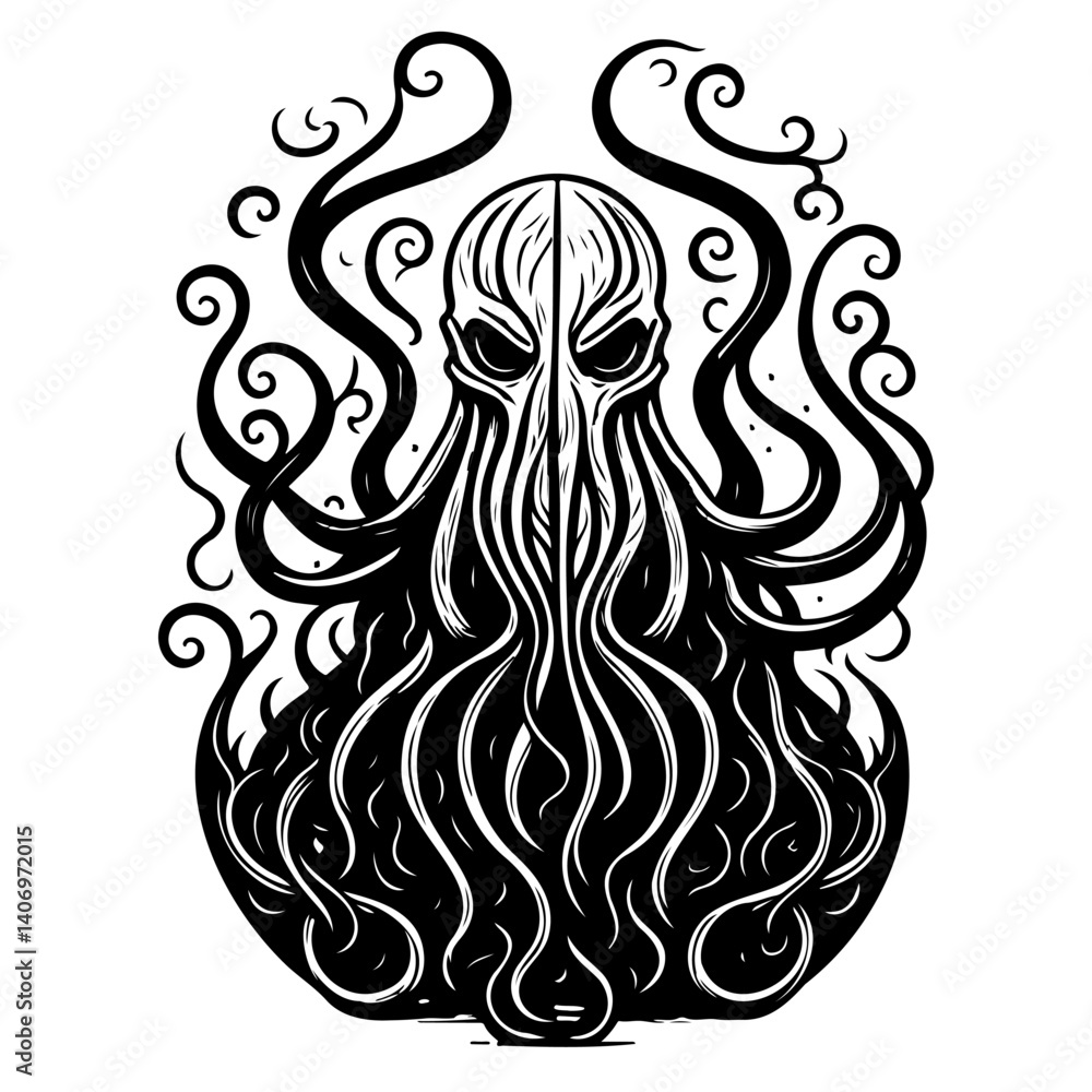Obraz premium Monochrome Mystical Creature with Tentacle Adornment