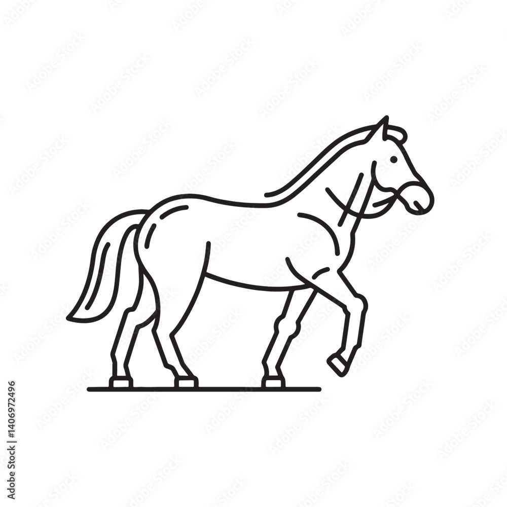 Fototapeta premium Horse animal line art isolated flat vector illustration on white background.