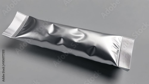 Sleek Silver Pouch on Gray Background: Packaging Mockup