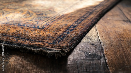 Wallpaper Mural Folded Persian rug on dark wooden floor texture Torontodigital.ca