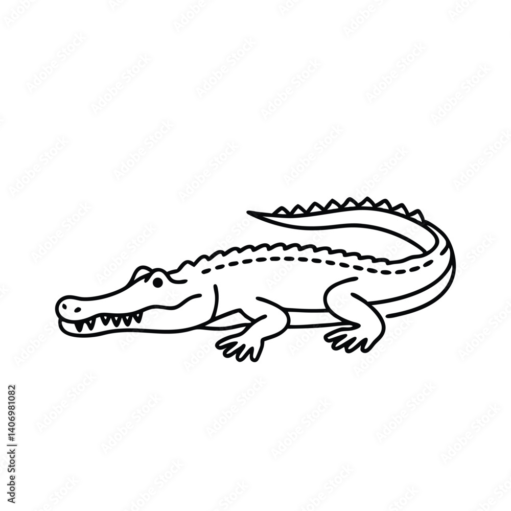 Fototapeta premium Saltwater Crocodile animal line art flat vector illustration.