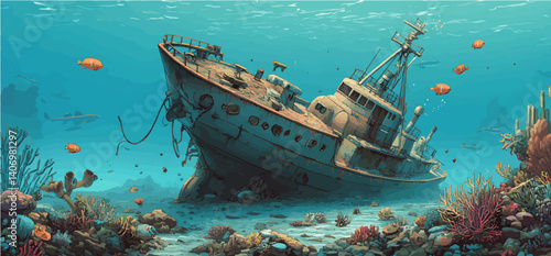 Shipwreck Beneath the Ocean's Depth