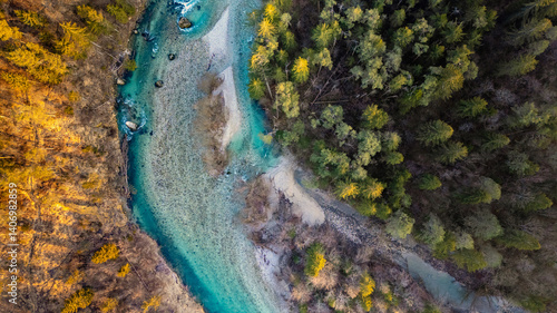 Aerial view of the winding Sava River near Bled.
