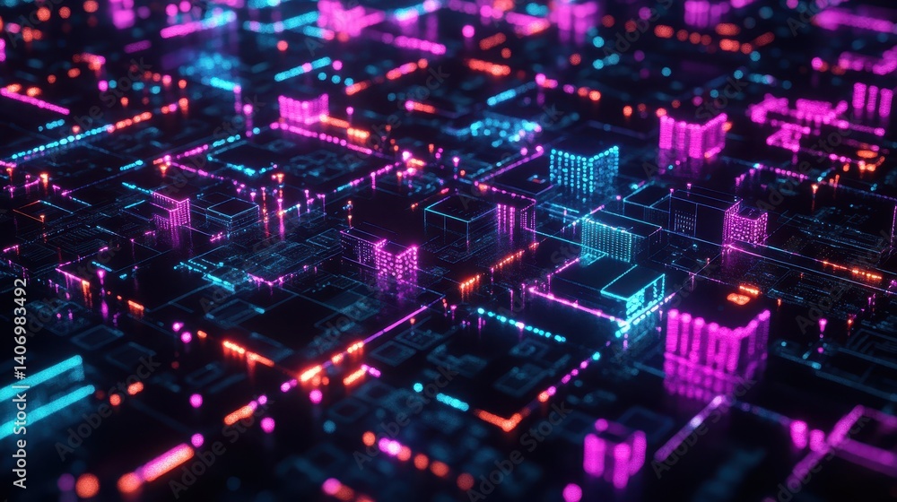 Futuristic Neon Cityscape with Vibrant Lights and Technology Design Futuristic Neon Cityscape with Vibrant Lights and Technology Design