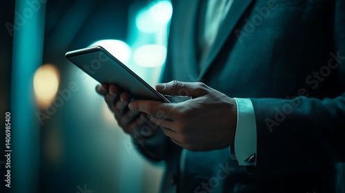 professional businessman holding tablet with financial analytics displaying digital reports market insights business strategy and modern corporate finance technology