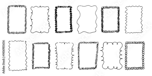 Line curve frame with texture crayon chalk. Scribble hand drawn set frame colorful on black background. Curve crayon chalk set, Vector illustration