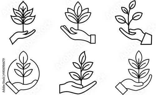 Hand Holding Plant, Nature Growth, Environmental Care, Green Leaves Design, Eco-Friendly Illustration