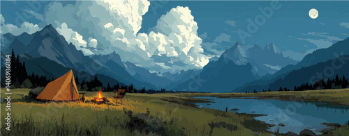 Peaceful Night Camping by the River