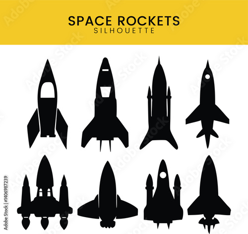 Space Rockets Silhouette Vector Set Illustration