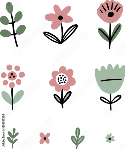 Pink Flower Clipart Set for Baby Stationery