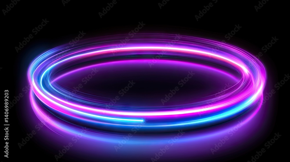 Neon glowing rings create a vibrant circular frame. Neon glowing rings create a vibrant circular frame.