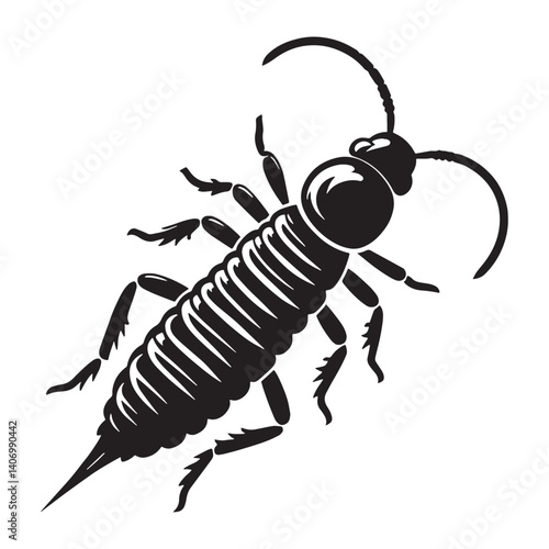 Swift Earwig silhouette, a speedy insect with pincers – Earwig illustration – Earwig vector – Insect silhouette


