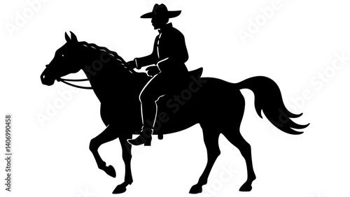Silhouette of a Cowboy Riding a Horse