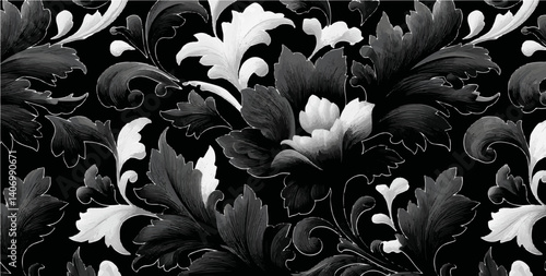 Elegant Black and White Floral Pattern Background or Wallpaper