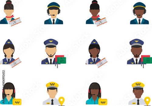 Transportation professionals in uniform.. Flat style vector illustration.