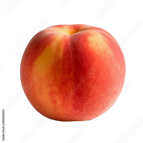 Ripe peach with a blush of red and yellow on a transparent background, showcasing its natural texture and freshness.