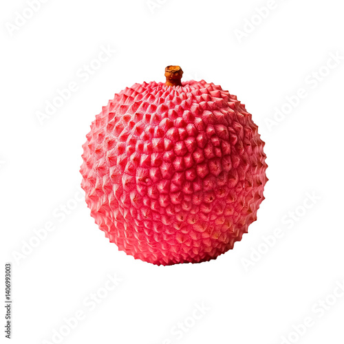 Red lychee fruit with textured skin on a transparent background, highlighting its vibrant color and natural details.