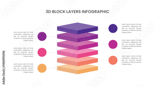 Stacked 3d Block Infographic with 6 Layers