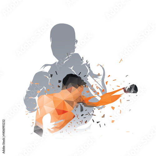 Boxer, fighter logo, boxing sport isolated vector illustration, double exposure collage