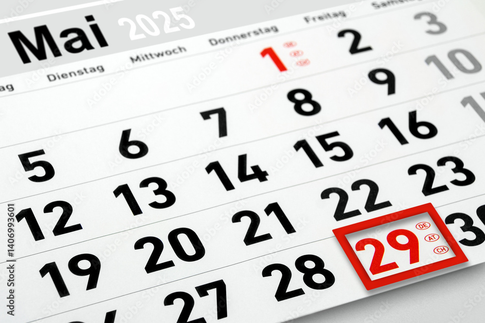 Deutscher Kalender Datum 29. Mai 2025 Christi Himmelfahrt Deutscher Kalender Datum 29. Mai 2025 Christi Himmelfahrt