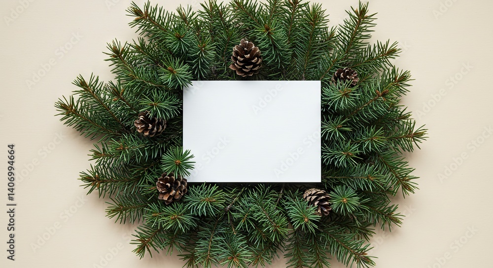 Festive Spruce Branch Wreath with Blank Card and Pine Cones Festive Spruce Branch Wreath with Blank Card and Pine Cones