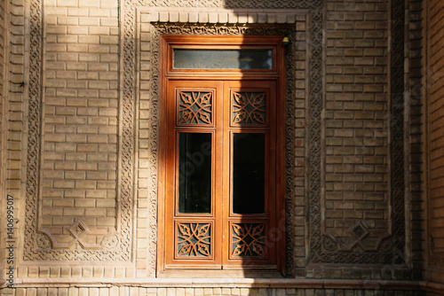 Persian old window, vintage architecture, Old window on a brick wall, Single vintage window on bricks, Textured wall with single window, rustic wall, old bricks, red brick texture, Persia, Iran