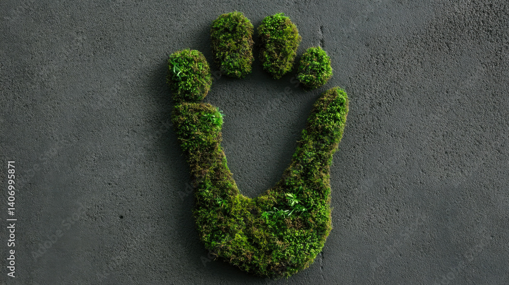 Moss-covered footprint symbolizing environmental awareness and nature conservation