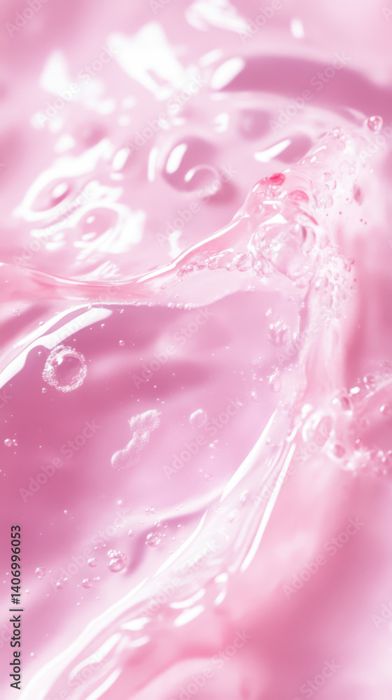Swirling liquid patterns create mesmerizing pink hues in a clear environment during midday light