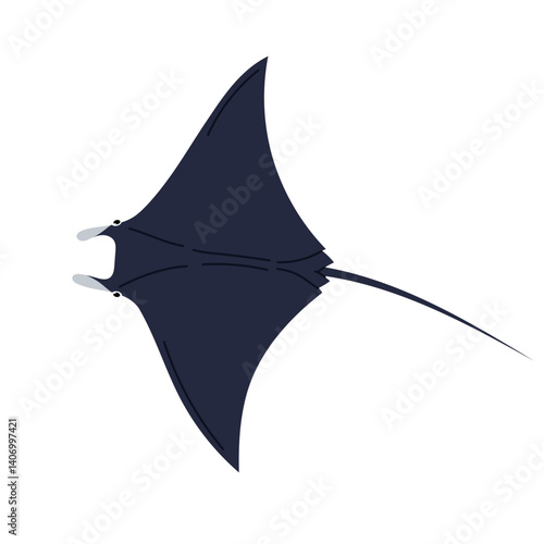 Ocean stingray. Stingray fish isolated on white background. Marine or oceanic animal in flat style.