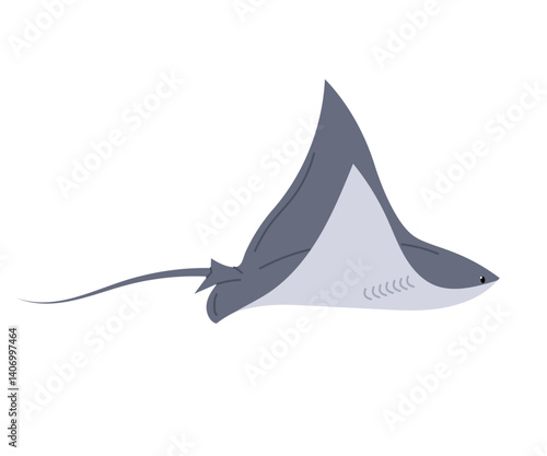 Stingray fish isolated on white background. Ocean stingray. Marine or oceanic animal in flat style. 
