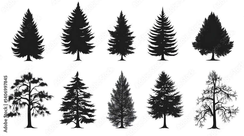 Obraz premium Winter fir forest illustration with evergreen trees