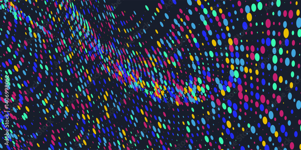 Background with simple geometric elements. A template for placing text. Big date, processing of digital information flow. A banner for a business presentation. Background of the current of particles.