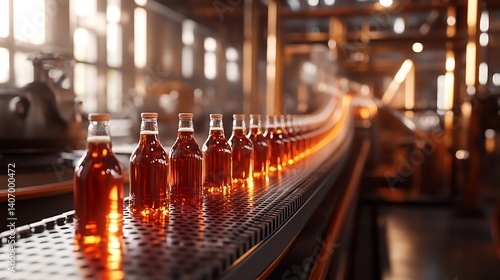 modern packaging facility with bottles moving on production line through automated bottling process showcasing industrial machinery factory efficiency and manufacturing technology