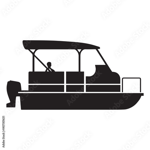 Pontoon boating pontoon boat silhouette vector White Background.