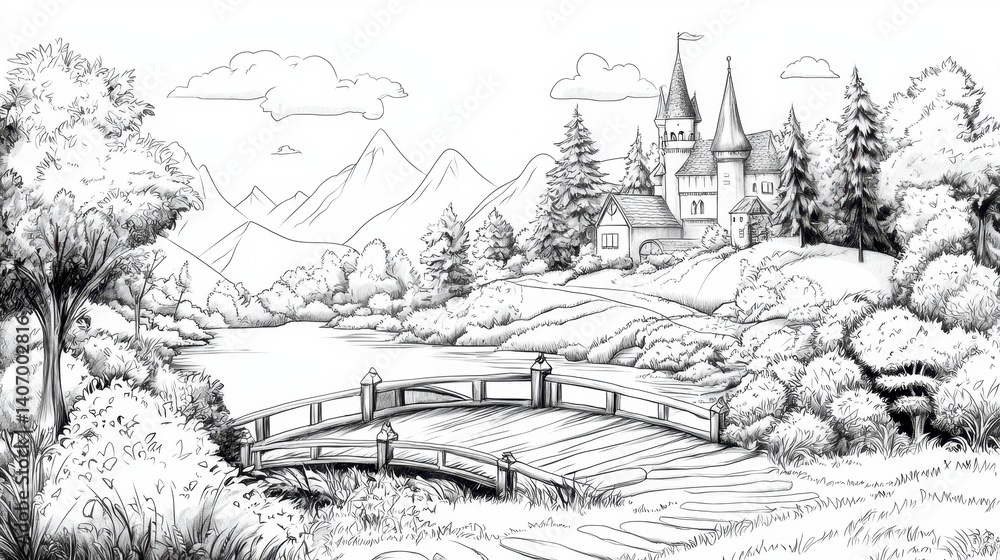 Fototapeta premium Peaceful Landscape with Castle View