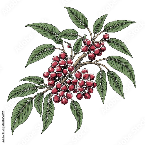 vector image of coffee tree and ripe red beans