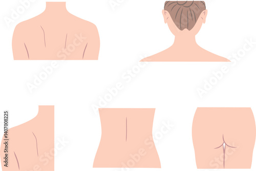 後ろから見た女性の身体のパーツイラストセット