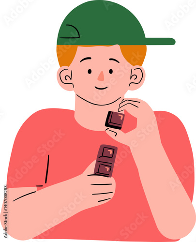 Boy Eating Chocolate Squares