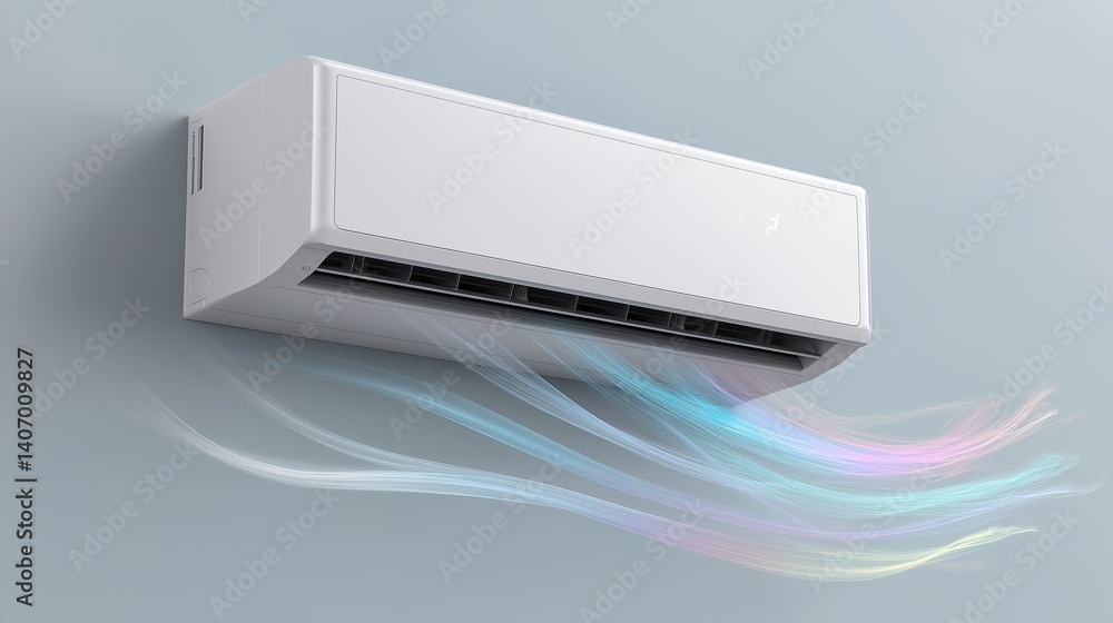 Air conditioning unit dissipating cool air in a modern room setting Air conditioning unit dissipating cool air in a modern room setting