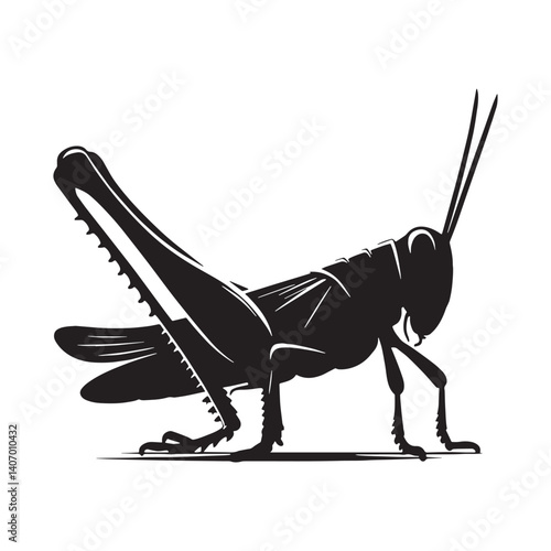 Bold Grasshopper silhouette, a striking field dweller – Grasshopper illustration – Minimalist Grasshopper vector – Insect silhouette

